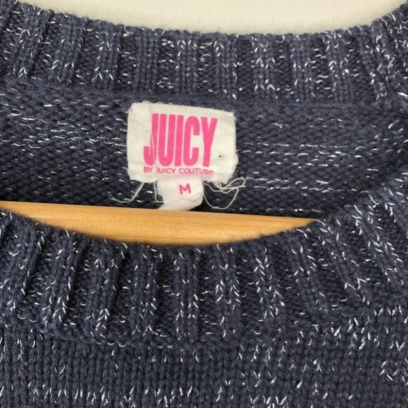 JUICY Couture Marled  Blue Logo Knit Crewneck Sweater Size Medium - Picture 5 of 7